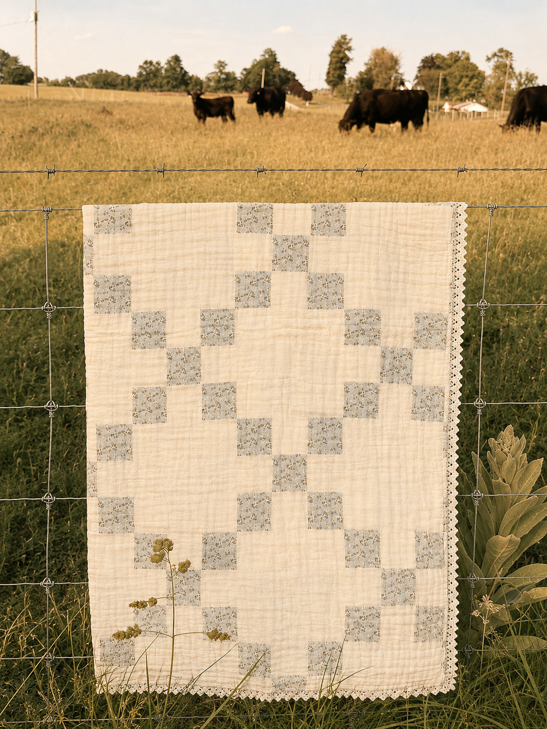 Vintage Blue Patchwork Muslin Blanket
