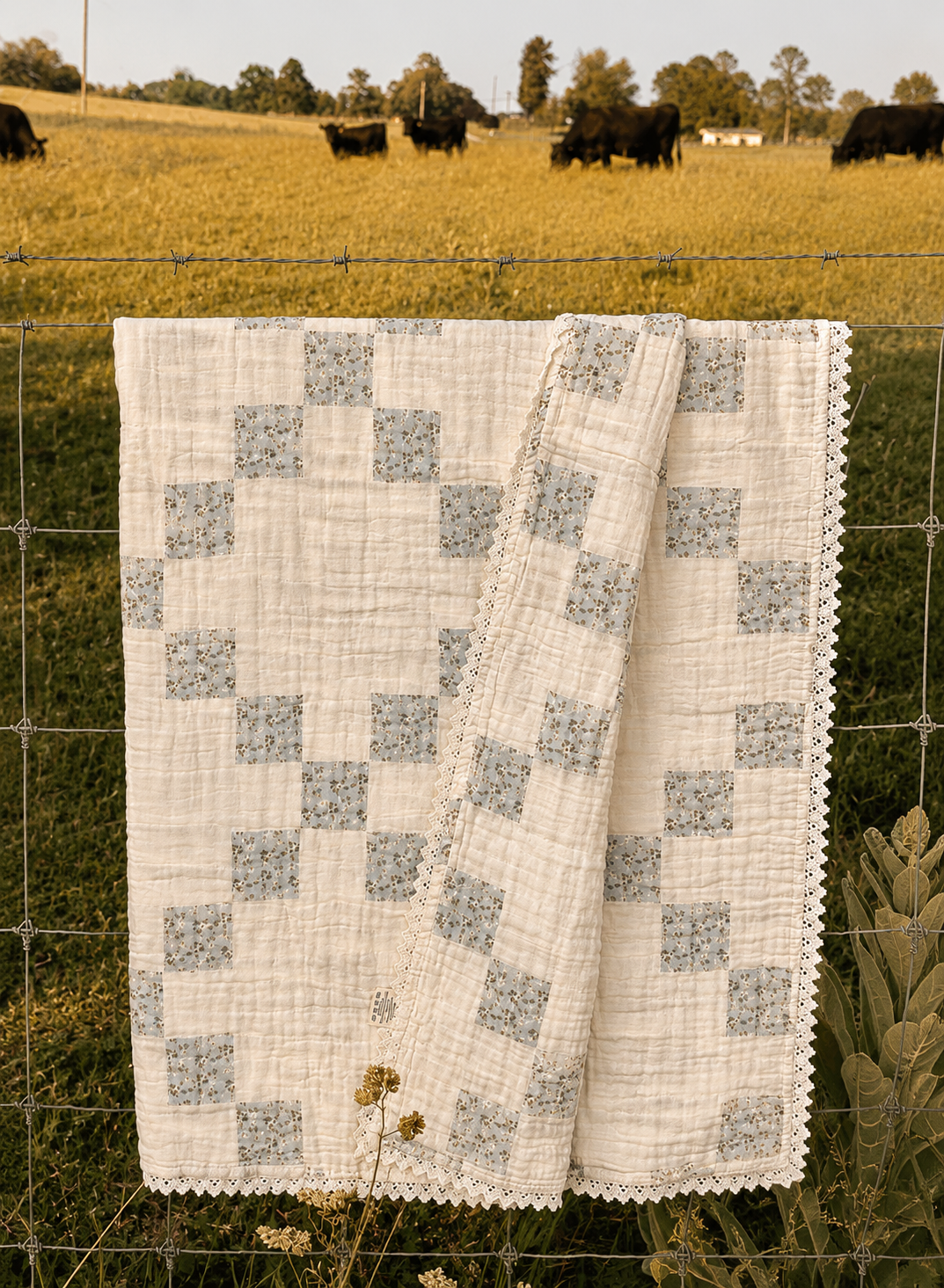 Vintage Blue Patchwork Muslin Blanket